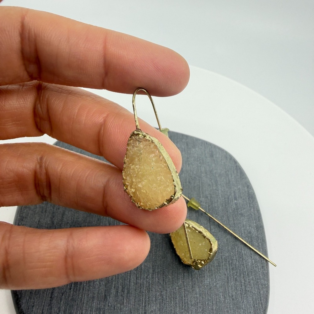 Y2K Gold Druzy Teardrop Earrings Statement Boho Jewelry Gift Elegant Chic Hook